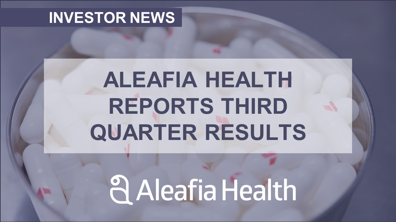 Aleafia Health Announces Third Quarter 2020 Results